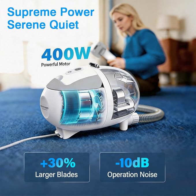 Dog Grooming Vacuum, 13000Pa & 2L Dust Cup & <55dB, 5-in-1 Self-Cleaning Pet Hair Vacuum with Spray Brush for Shedding, Quiet Deshedding Kit for Dogs Cats