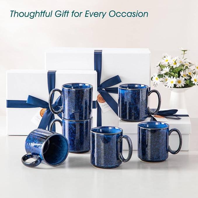 vancasso STARRY Ceramic Coffee Mugs Set of 6, 16 oz Large Coffee Cups for Latte, Cappuccino, Tea & Hot Cocoa, Artisan Modern Style for Coffee Bar, Home & Kitchen, Microwave & Dishwasher Safe, Blue