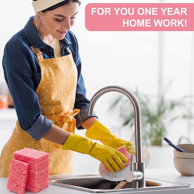 Zhengmy 48 Pieces Sponges Bulk Sponges Kitchen Compressed Sponge Natural Dish Sponge Compressed Wood Pulp Cleaning Without Scratching for Kitchen Bathroom, 3.9 x 2.4 x 0.12 Inch (Pink)