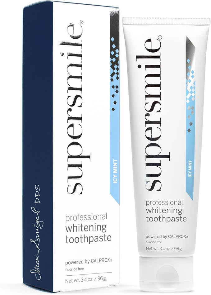 Supersmile ICY Mint Fluoride-Free Whitening Toothpaste, 3.4 Oz Travel | Calprox® Powered, Whitens 5.5 Shades in 7 Days, TSA-Approved, Frosty Peppermint Menthol, Veneer Safe, Sensitivity-Free