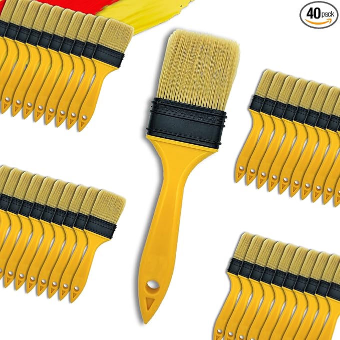 Paint Brushes for Walls I Chip Brush Set 2 inch 40 Pack I S.Chip Brush Never Lose Bristles I 100% Plastic I for Paint, Glues, Stains and Single Material