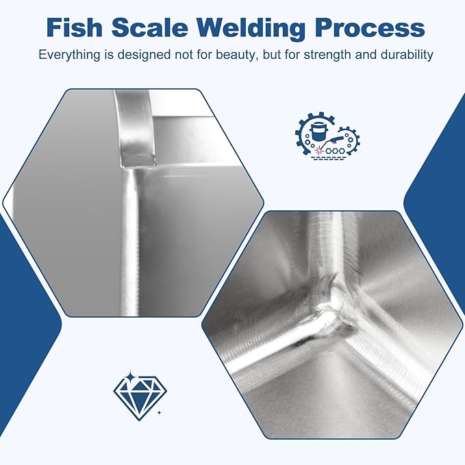 17 3/4in Stainless Steel Floor Mop Sink with Detachable Mop | Suitable for Laundry Rooms, Restaurants, Garages, Balconies, and Other Commercial Settings (17.7"L x 15.5"W x 21.9"H)