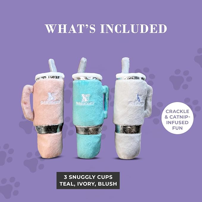 Haute Diggity Kitty Snuggly Cups Set, Plush Cat Toys Catnip Filled with Interactive Crackle Sound, Safe & Durable Toys for Cat & Kitten, 3 Pcs