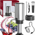 CIRCLE JOY Electric Wine Aerator Pourer Rechargeable One-touch Wine Decanter with Storage Base, Corkscrew and Vacuum Wine Stopper, White Elephant Gifts for Wine Lovers, Silver