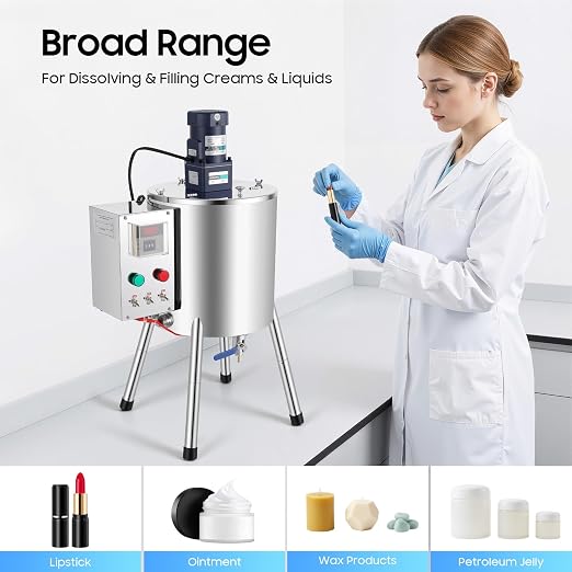 Heating Mixing Filling Machine,30L Paste Liquid Filling Machine Stainless Steel Stirring Tank Cream Liquid Filler Machine Paste Filler Lipstick Candle Heat Filler for Lipstick Shoe Polish Wax (15L)