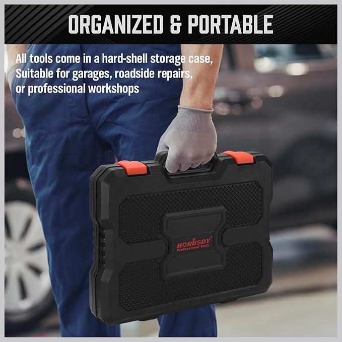 11-Piece Oil Filter Wrench Set with Storage Case - Swivel Wrenches Fit 2-3/4" to 5-1/4", Adjustable Filter Pliers (9" & 12"), Valve Lapper Set, 3-Jaw Socket, Ratchet Handle for Garage, Roadside Repair