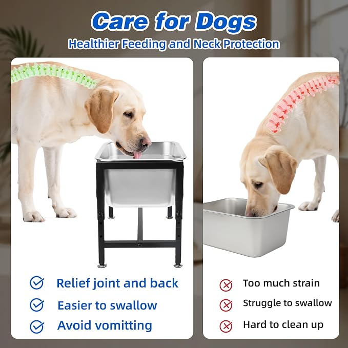 YUEPET Elevated Water Bowl for Large Dogs, 3 Gallon Outdoor Dog Water Bowl | 4 Heights Adjustable, 3 Gal Extra Large Stainless Steel Bowl, Raised Dog Water Bowl with Stand, Food and Water Use