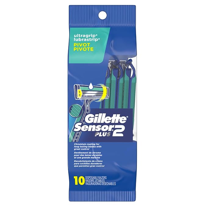 Gillette Sensor2 Plus Pivoting Head Men’s Disposable Razors, 10 Count (Pack of 3)