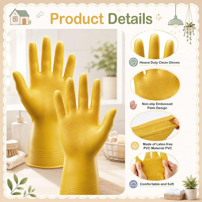 Fanfanwin 48 Pcs Colorful Household Cleaning Set Including 24 Pairs Rubber Cleaning Gloves and 24 Microfiber Cloth Non Slip Reusable Gloves for Household Kitchen Bathroom Supplies