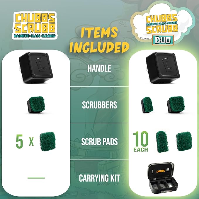 Chubbs Scrubb Duo Magnetic Glass Cleaner Kit - Mini Magnet Scrubber for Hard-to-Reach Stains on Glass, Ceramic & Metal