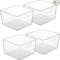 Vtopmart 4 Pack Extra Large Clear Plastic Storage Bins,11x11 Cube Acrylic Organizer Square Containers with Handle for Pantry,Closet,LaundryRoom,Kitchen,Bathroom,UnderSink Organization