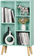 LEYAOYAO 5 Cube Bookshelf, Mid-Century Modern Book Shelf with Legs, Green | 3 Tier Bookcase, Rustic Wood Bookshelves Freestanding Small Storage Organizer, Open Shelves for Bedroom, Living Room, Office
