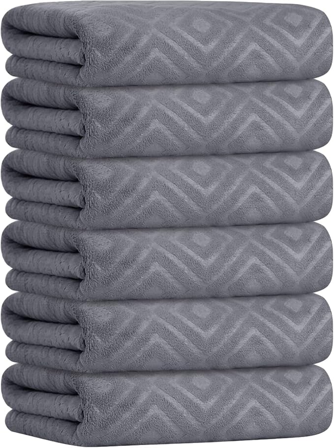 JML Microfiber Bath Towels Set, Grey, 30" x 60", 6 Pack | Oversized, Soft, Super Absorbent,Fast Drying, Perfect for Shower, Sauna,Gym, Fitness, Yoga