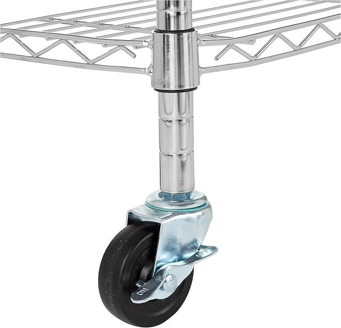 Amazon Basics 4-Shelf Adjustable Heavy Duty Storage Shelving Unit with Wheels, No-Tool Easy Assembly, Garage Shelving, Metal Wire Rack with Casters and Leveling Feet, 36" x 14" x 57.8", Chrome