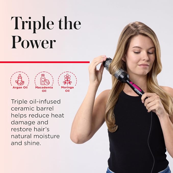 REVLON Perfect Match Hot Styler Heated Styling Brush, 1¾ Inch Round Hair Brush for Blowout Refreshing Curls, Volume, and Body, Ionic Technology, Triple Oil Infused Barrel