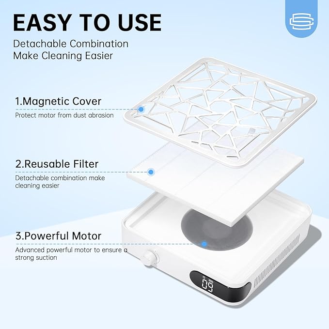 100 Sheets Nail Dust Collector Filter Paper, PP Material Dust Collector Filter Cotton Pad Replacement & Nail Dust Collector, Powerful Vacuum Fan Vent Dust Collector Extractor