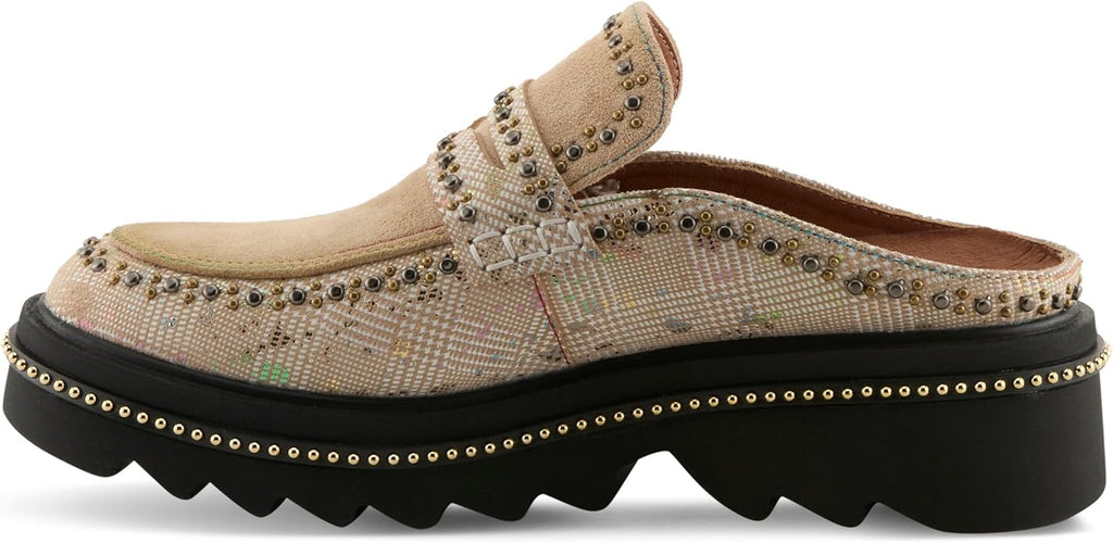 Spring Step L'Artiste Women's Clogona | Leather and suede upper with studded trim, slide-on closure, microsuede lining and insole, and polyurethane outsole