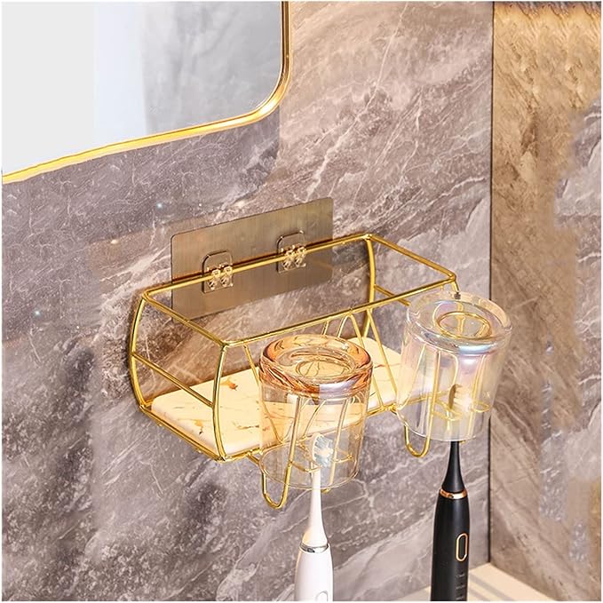 Toothbrush Rack Bathroom Toothbrush Holder Wall Mounted Toothbrush Holder Multifunctional Toothbrush Holder with Mouthwash Cup Bathroom Toothbrush Holder(A)