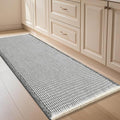 IM HOME Extra Large Waffle Bath Mat Darkgrey & Cream 6'x2', Boho Woven Modern Bath Mat Rugs, Absorbent Non Slip Bathroom Rugs, Soft Washable Bath Rugs with Tassels for Bedroom, Kitchen, Shower, Tub