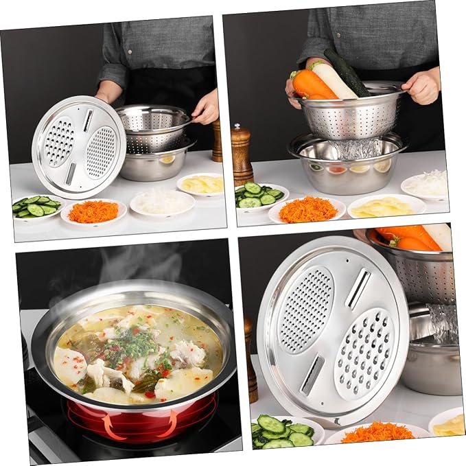Stainless Steel Multipurpose Basin Set Kitchen Peeler and Grater for Efficient Vegetable Slicing and Food Preparation Deep Design for Capacity