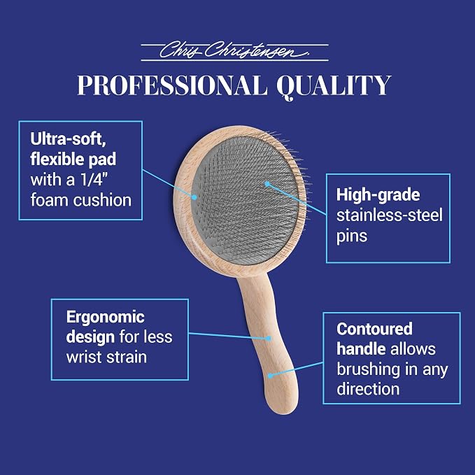 Chris Christensen Mark VIII Round Head Slicker Brush for Dogs, 12mm Pins, Groom Like a Pro, Handcrafted Lightweight Beechwood Ergonomic Handle, Stainless Steel Pins, A5VIII. Made in Germany.