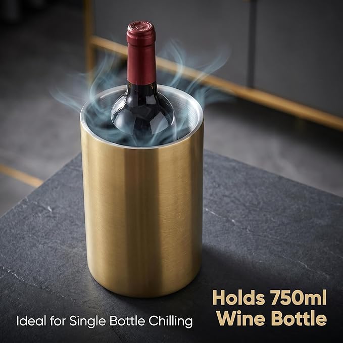Gold Stainless Steel Wine Chiller Bucket for Bottle 750ml Wine Chiller Champagne Cooler Insulated for Parties Keep Wine & Beverage Cold Bar Cart Accessories
