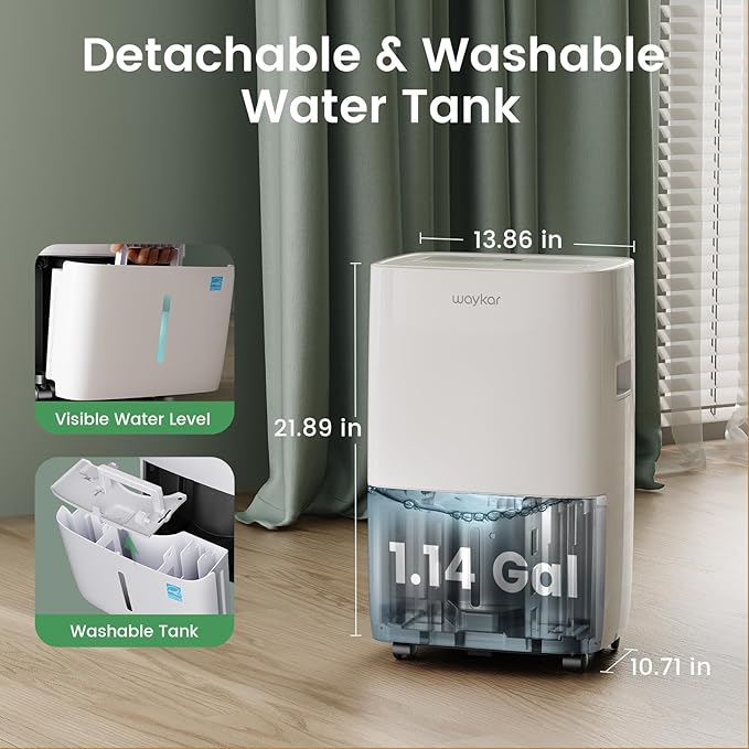 Waykar 80 Pints Energy Star Dehumidifier for Spaces up to 5,000 Sq. Ft at Home, in Basements and Large Rooms with Drain Hose and 1.14 Gallons Water Tank