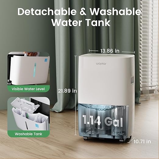 Waykar 80 Pints Energy Star Dehumidifier for Spaces up to 5,000 Sq. Ft at Home, in Basements and Large Rooms with Drain Hose and 1.14 Gallons Water Tank