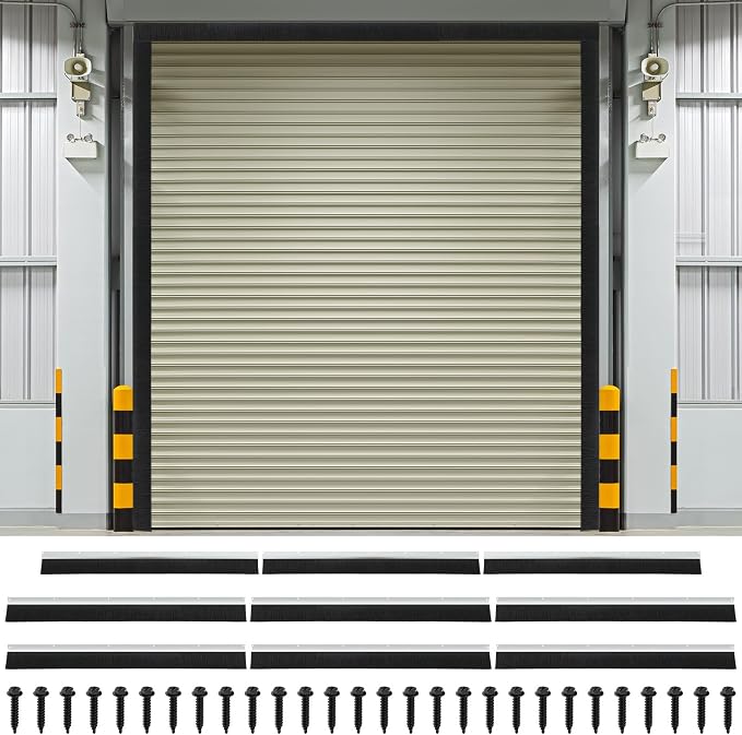 DoubleFill 10 x 12 ft Garage Door Brush Seal Kit, 3 Inch Roll up Door Seal with Aluminum Track, Heavy Duty Nylon Brush for Commercial Doors, Warehouse Barn, Energy Saving, Pest Proof, Black