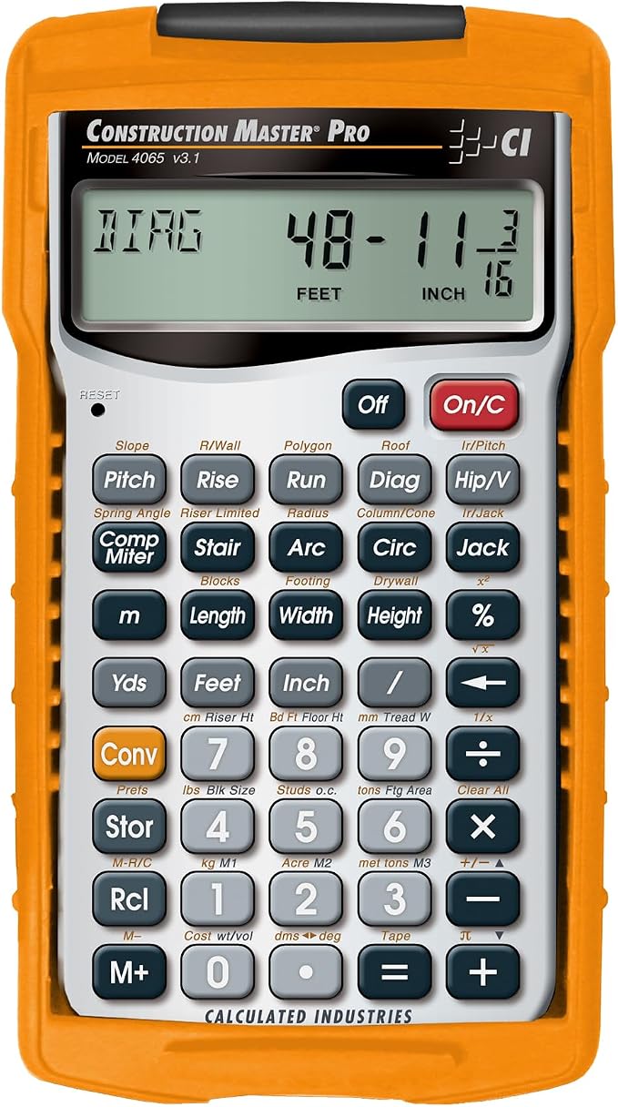 Calculated Industries 4065 Construction Master Pro Advanced Construction Math Feet-inch-Fraction Calculator for Contractors, Estimators, Builders, Framers, Remodelers, Renovators and Carpenters | Advanced Construction Math, Feet-Inch-Fractions, For Con...