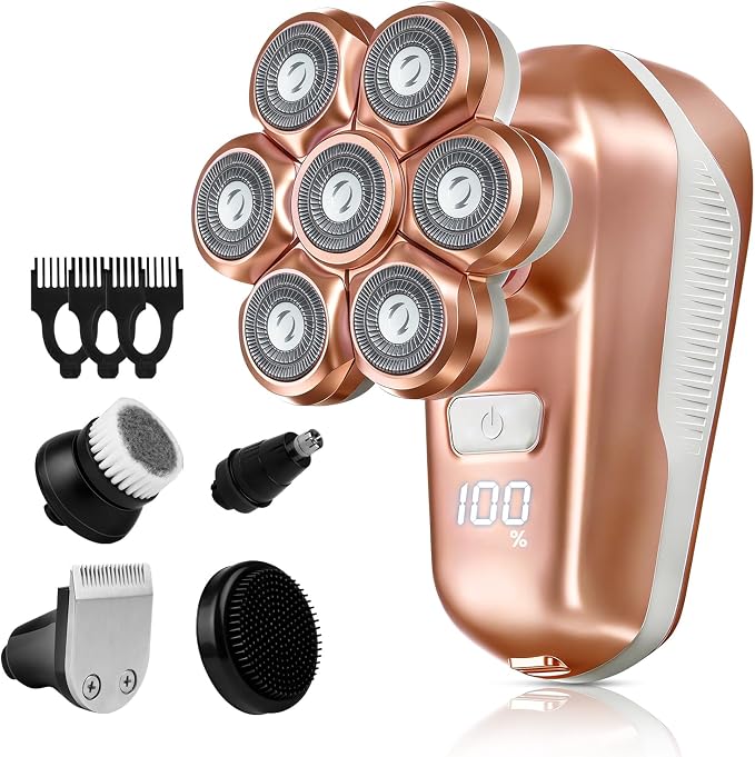 Electric Razors for Women, 5-in-1 Electric Shaver with 7D Magnetic Head, IPX7 Waterproof Wet Dry Hair Remover with LED Display, Travel Lock for Body Face Underarms Bikini Legs (Rose Gold)