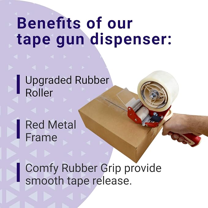 IDL Packaging T235 Heavy Duty Tape Gun Dispenser for 2" Tapes, Strong Metal Construction, Safe and Durable Blade, Rubber Roller and Handle