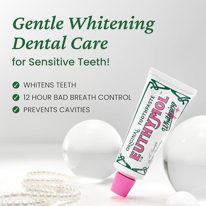 EUTHYMOL Whitening Toothpaste, Stain Removal in 2 Weeks | 3.7 fl oz | Whitening Toothpaste for sensitive Gum & Teeth, Stain Removal in 2 Weeks, Bad Breath, Cavity Prevention, Aluminum Tube