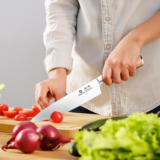 imarku 8 Inch Japanese SUS440A High Carbon Gyutou Chef Knife, Golden Handle | Stainless steel knife for kitchen, daily cooking prep, ultra sharp edge, balanced grip, birthday gift for chefs