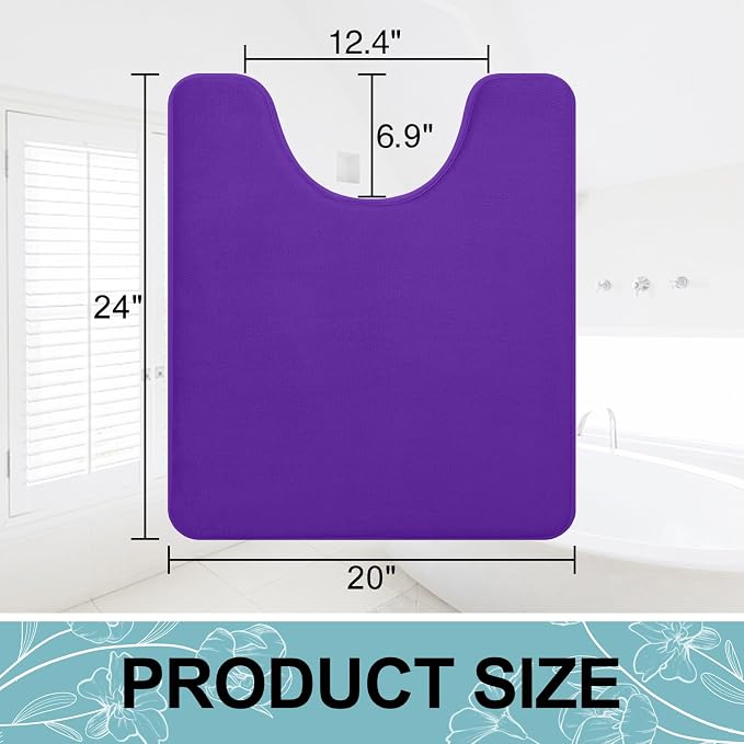 Smiry Memory Foam Toilet Rugs U-Shaped 24x20, Extra Soft Absorbent Non-Slip Contour Bathroom Rugs, Machine Washable Bath Mats for Toilet, Dark Purple