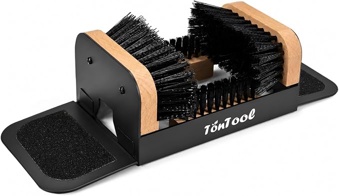 Boot Brush Scraper Outdoor Heavy Duty Boot Cleaner Brush Outdoor with Natural Stiff Bristles Boot Scrapers with Brushes Outdoor Steel Frame Non-Slip Base Foldable Side Wings Wall Mount or Freestanding