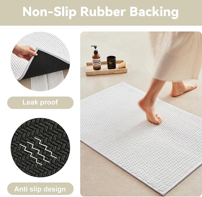 Triohero Large Bathroom Rugs Non Slip Washable Bath Rugs Super Absorbent Bathroom Rug Thin Quick Dry Low Pile Bath Mats, White 36"x48"
