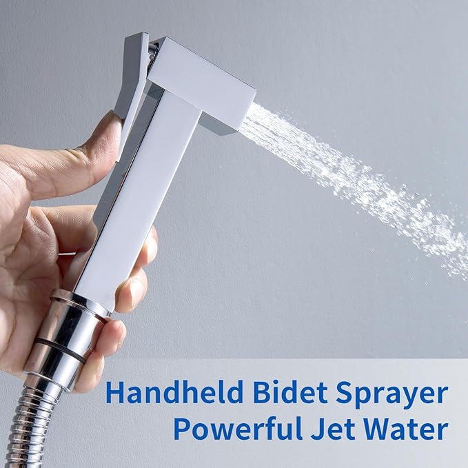 SHAMANDA Warm Water Bidet Sprayer for Toilet with Hot and Cold Brass Rough-in Valve, Stainless Steel Handheld Bidet Attachment Set for Feminine, Pets and Baby Diaper Wash, Chrome Polished, BDS08-1
