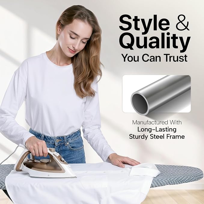 Ironing Board Full Size, Heavy Duty Height Adjustable Iron Rest, Cover Pad