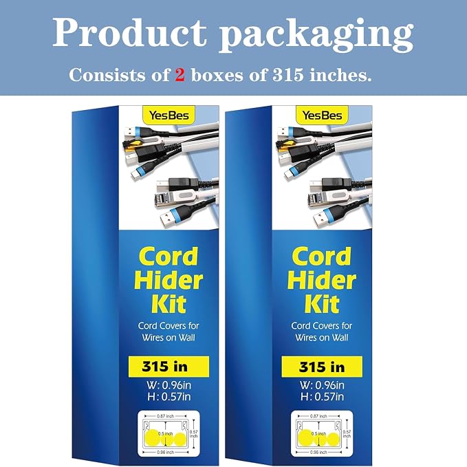 630in Cord Hider Kit, Paintable Cable Raceway, Cord Covers for Wires on Wall, Cord Hider for Wall Mount tv, tv Cable Hider Wall kit, Wire Covers for Cords, 40X L15.7in X W0.96in X H0.57in, White