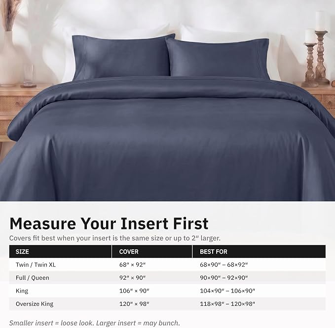 California Design Den 3 Pc Full/Queen Duvet Cover Set - Winner Good Housekeeping Best Bedding Awards 2025, 400 Thread Count Sateen, 100% Cotton, Button Closure, Corner Ties - Indigo Dusty Blue
