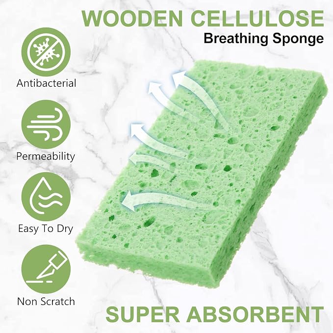 Zhengmy 100 Pieces Sponges Bulk Sponges Kitchen Compressed Sponge Natural Dish Sponge Compressed Wood Pulp Cleaning Without Scratching for Kitchen Bathroom, 3.9 x 2.4 x 0.12 Inch (Green)