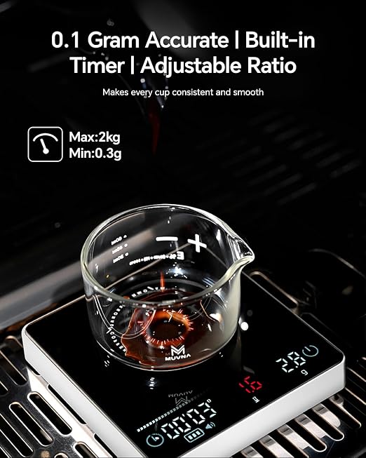 Digital Mini Coffee Scale with Timer - Mini Espresso Scale with Flow Rate Indicator & Brew Ratio, 4 Smart Modes Rechargeable 2kg/0.1g Precision Scale for Pour Over, Kitchen, Matcha, White
