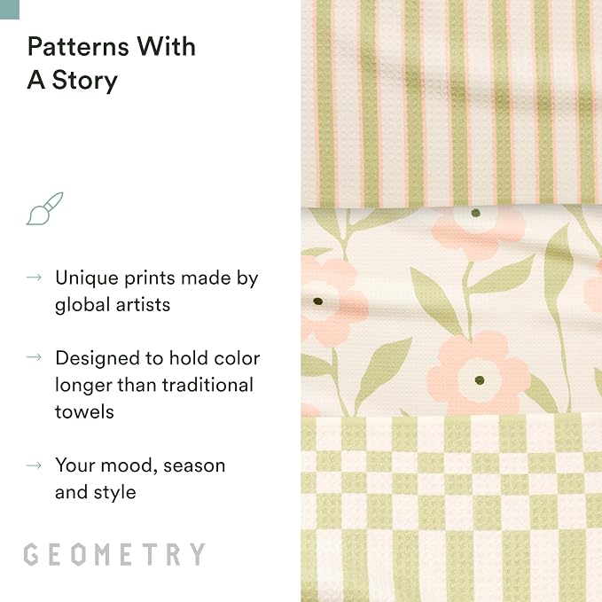 GEOMETRY Tea Towels – Spring & Summer Collection – Quick-Dry, Ultra-Absorbent, Reusable Microfiber Kitchen Towels for Drying & Cleaning - Meadowlight - 3 Pack