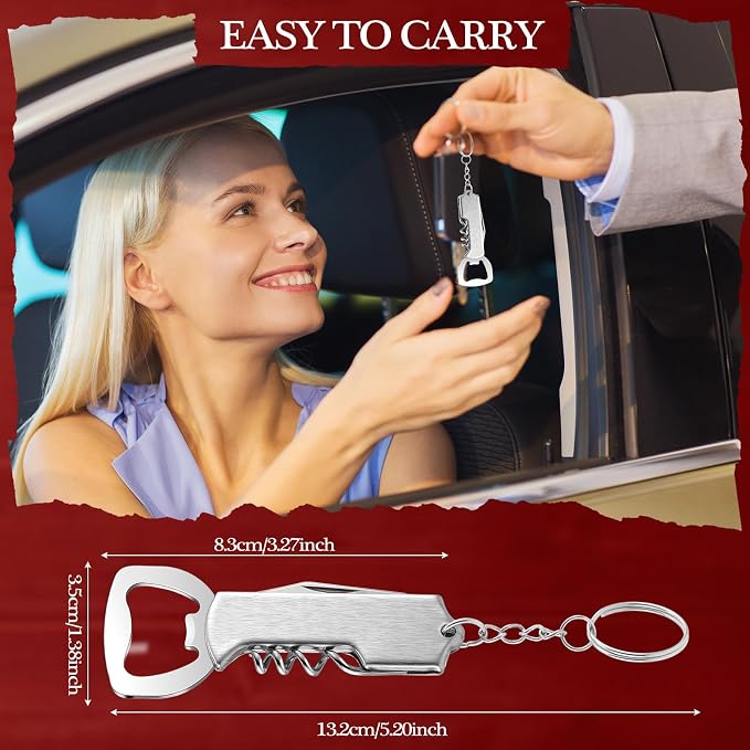 Ziliny 48 Pcs Bottle Opener Keychain Bulk Wine Bottle Beer Opener Keychain 3.27" Stainless Steel Corkscrew Waiter Corkscrew Wine Keyring Gifts for Christmas Bar Party Wedding Home (Silver)