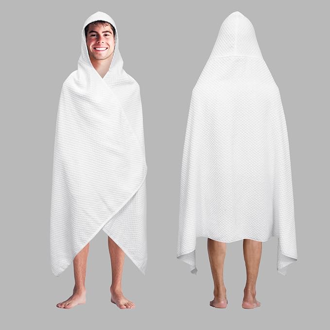 COTTON CRAFT Hooded Bath Towel for Adults – 100% Cotton Waffle Weave Towel | Oversized 35 x 70 inches Ringspun Terry Bath Sheet Wrap with a hood - Soft Super Absorbent Quick Dry – 450 GSM – White
