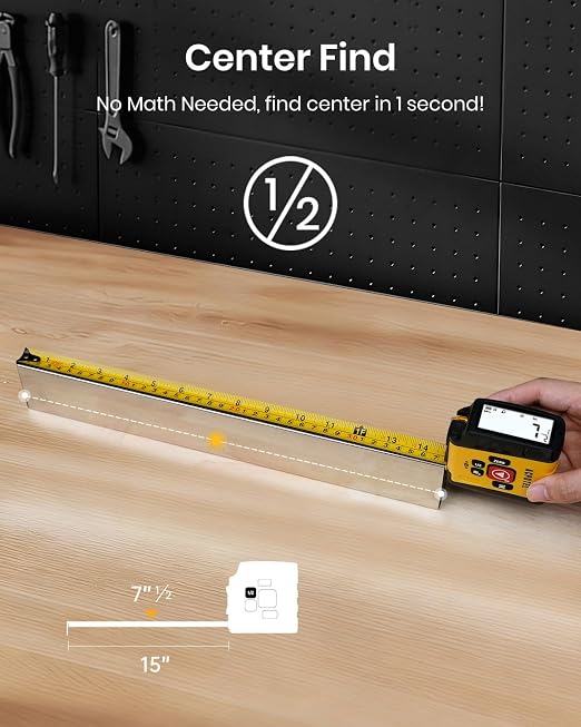 3-in-1 Digital Tape Measure with Laser, 165Ft Laser Tape Measure & 16Ft Digital Measuring Tape, 8 Metric and Imperial Units, Distance Area Volume 1/2 midpoint, Laser Measure Tool, Almighty Tools