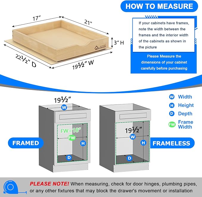 WelFurGeer Soft Close Pull Out Drawers for Cabinets, 17" W x 21" D Pull Out Cabinet Drawer with Heavy Duty Slides, Pull Out Cabinet Organizer, Cabinet Pull Out Shelves, Pull-Out Home Organizers
