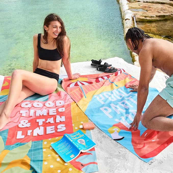 Dock & Bay Beach Towel - Quick Dry, Sand Free - Compact, Lightweight - 100% Recycled - Includes Bag - Party in Pink - Set of 4 - Extra Large (200x90cm, 78x35)