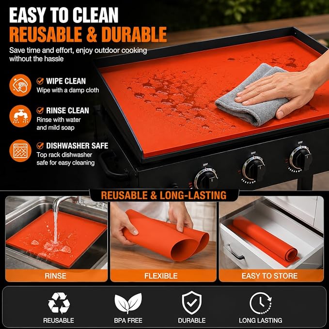 Silicone Grill Mat for Outdoor Grill for Cuisinart Tabletop Griddle CGG-999 2023-present, Heat Resistant BBQ Grill Pad & Griddle Protector Mat, Non-Slip Silicone Countertop Protector